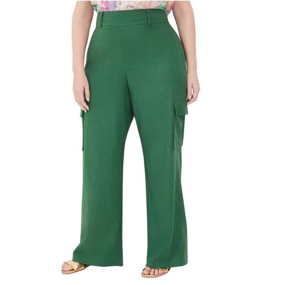 Lane Bryant straight cargo pants NEW women's size 24 green linen blend comfort - Picture 1 of 6